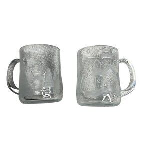 Arcoroc France Clear Glass Christmas Cottage Mug Snowflake Tree Winter Vintage